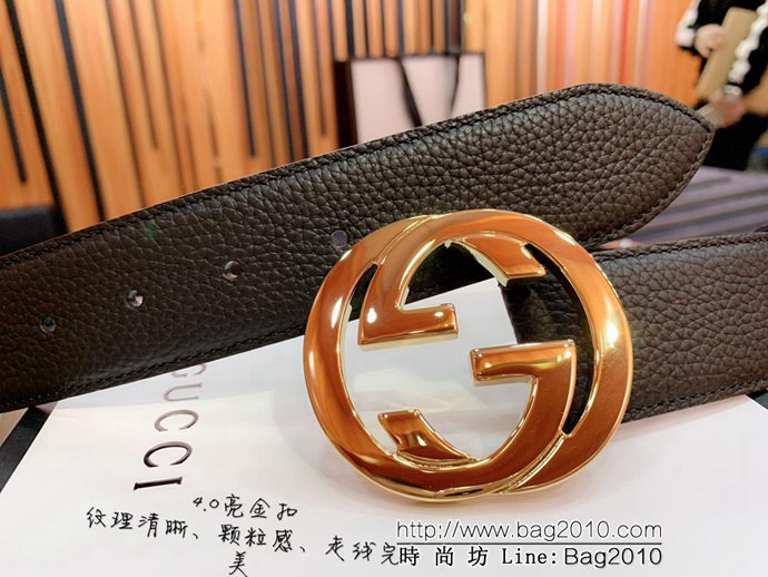 GUCCI古馳 官網爆款 正品規格 原單品質 togo荔枝紋牛皮 雙G亮面銀色扣 男士皮帶  xfp1077